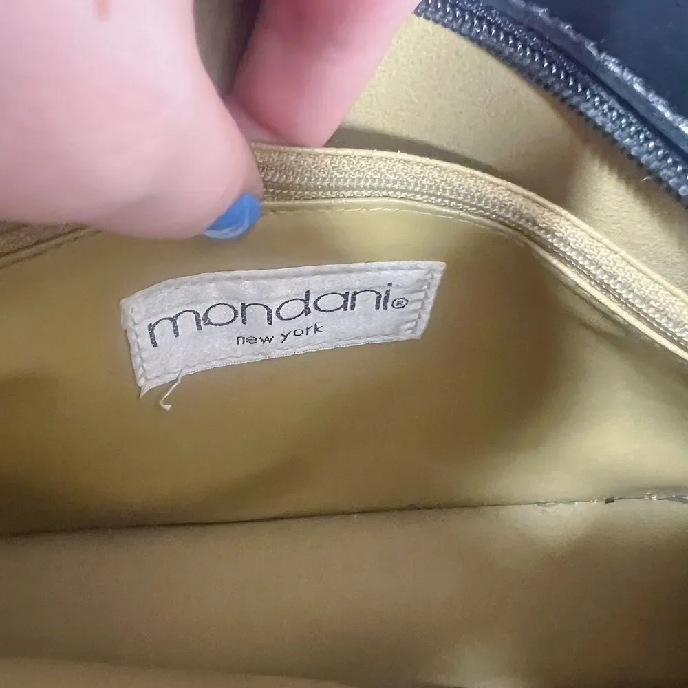 Vintage Mondani Black Leather Shoulder Bag Structured Laser Cut Purse - Picture 8 of 11